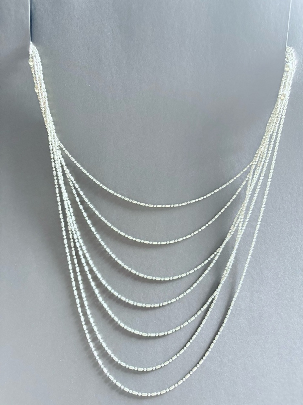 Layered Multistrand Muted Silver Beaded Necklace- Women Jewelry- 39" LIKE NEW